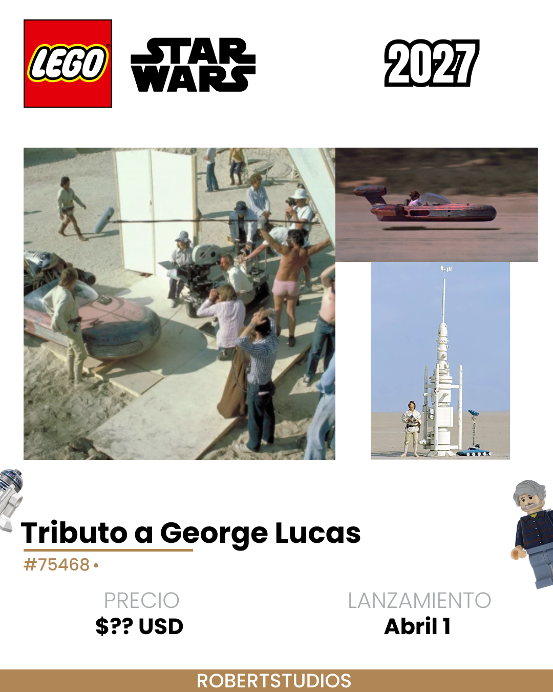 Ficha del rumor LEGO Star Wars 2027 sobre un tributo a George Lucas, set 75468