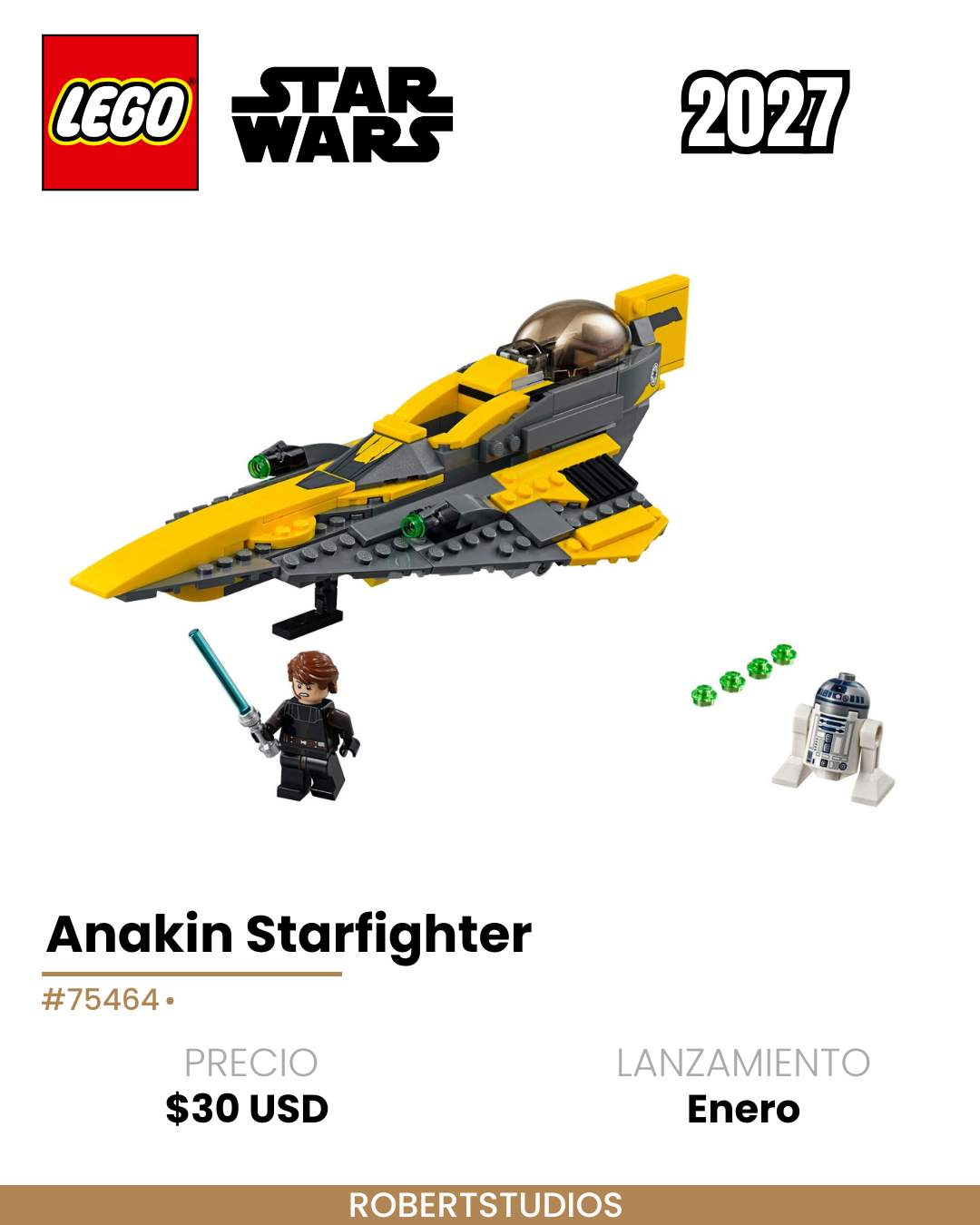 Ficha del rumor LEGO Star Wars 2027 sobre el Anakin Starfighter, set 75464