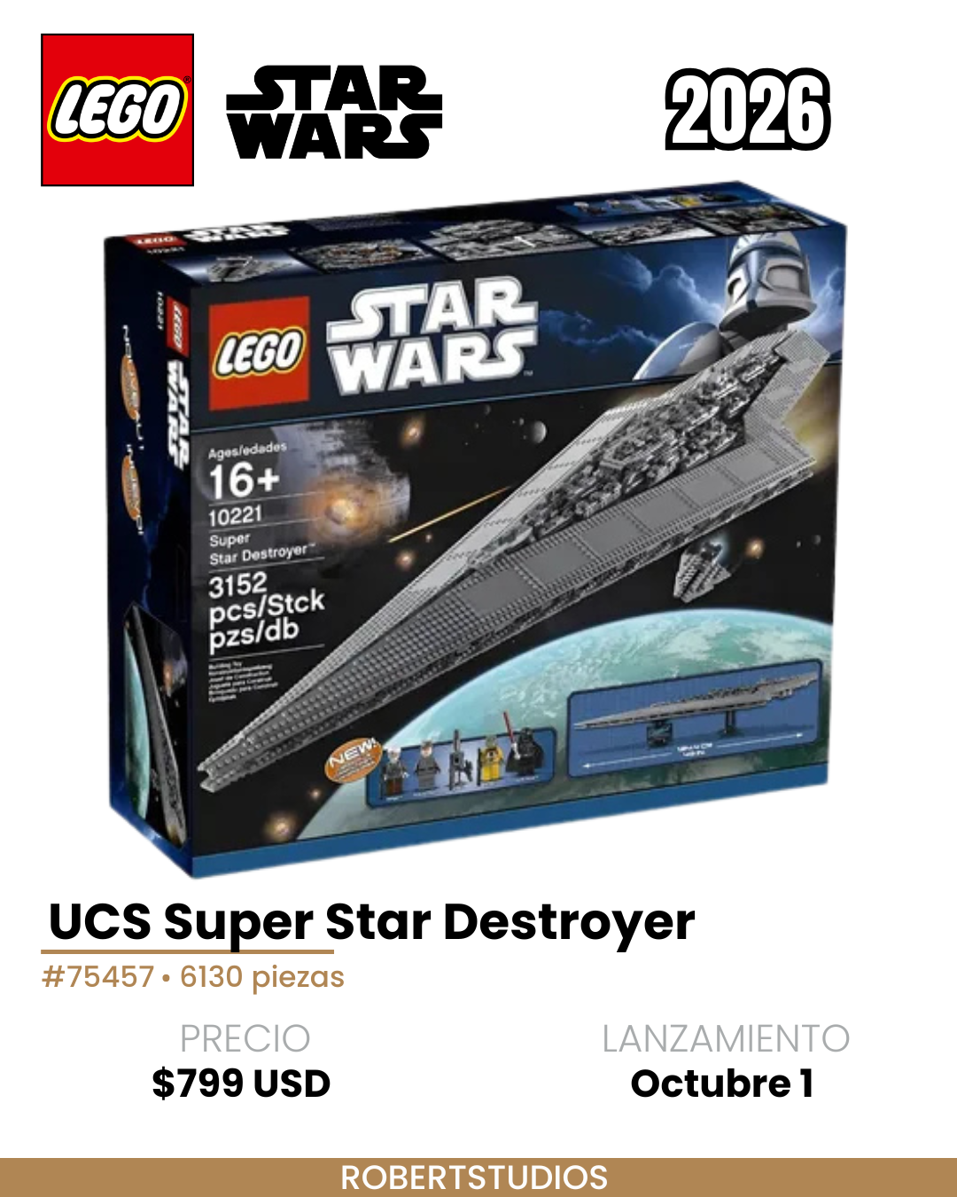 Ficha del rumor LEGO Star Wars 2026 sobre un UCS Super Star Destroyer, set 75457