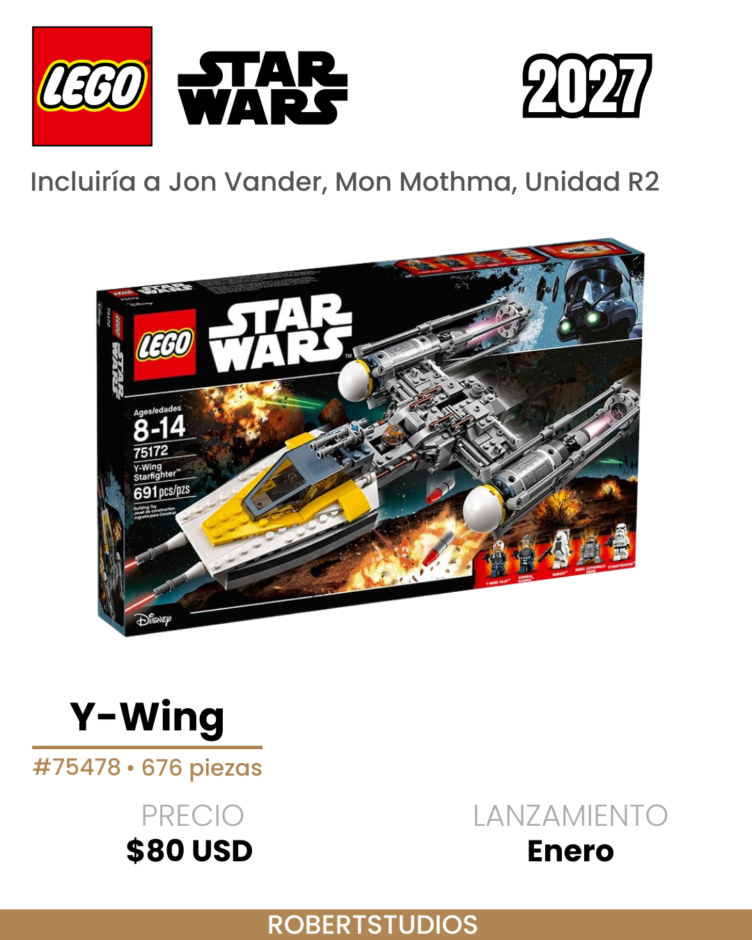 Ficha del rumor LEGO Star Wars 2027 sobre un Y-Wing, set 75478