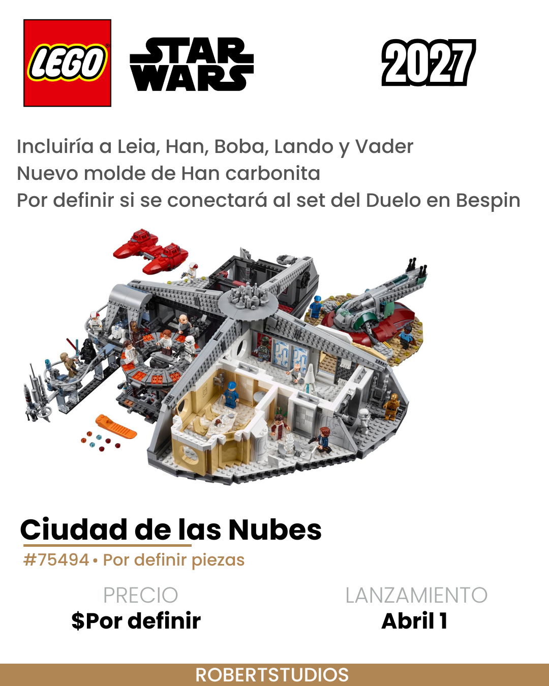 Ficha del rumor LEGO Star Wars 2027 sobre una nueva Ciudad de las Nubes, set 75494