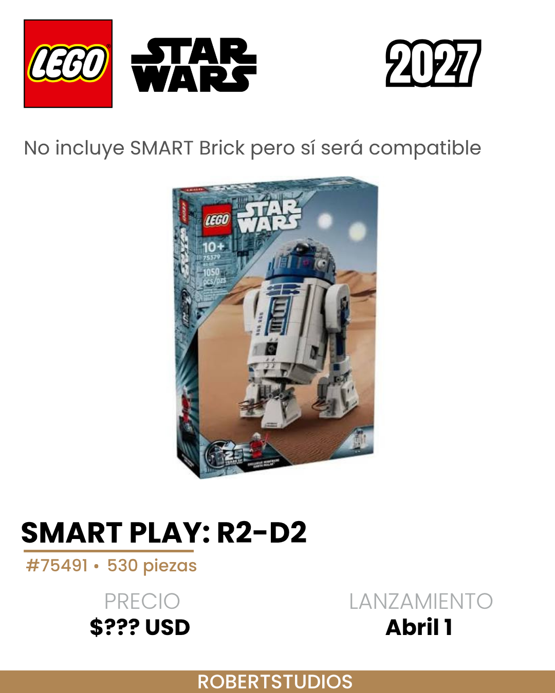 Ficha del rumor LEGO Star Wars 2027 sobre Smart Play R2-D2, set 75491